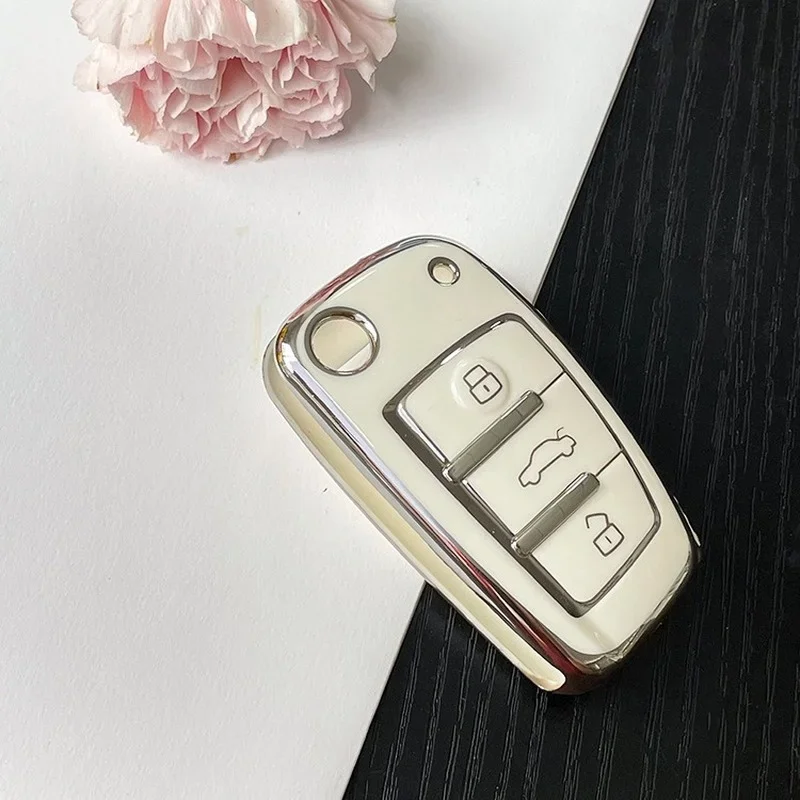 TPU Car Flip Key Case Cover Shell Fob Protector Keychain for Audi A1 A3 A6 A6L Q2 Q3 Q7 TTS R8 S6 RS3