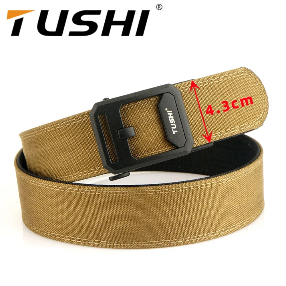 Leather Belt 4.3CM Wide Double-layer Reinforced Automatic Buckle Shooting Training Quick Hanging Pistol Mens Belt Nylon Outdoor