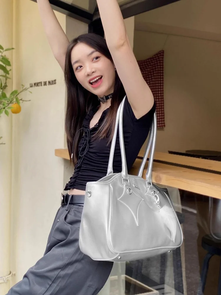 Women Fashion Soft Leather Big Capacity Tote Shoulder Underarm Bag Y2k Aesthetic Vintage Handbags Grunge All Match Bags
