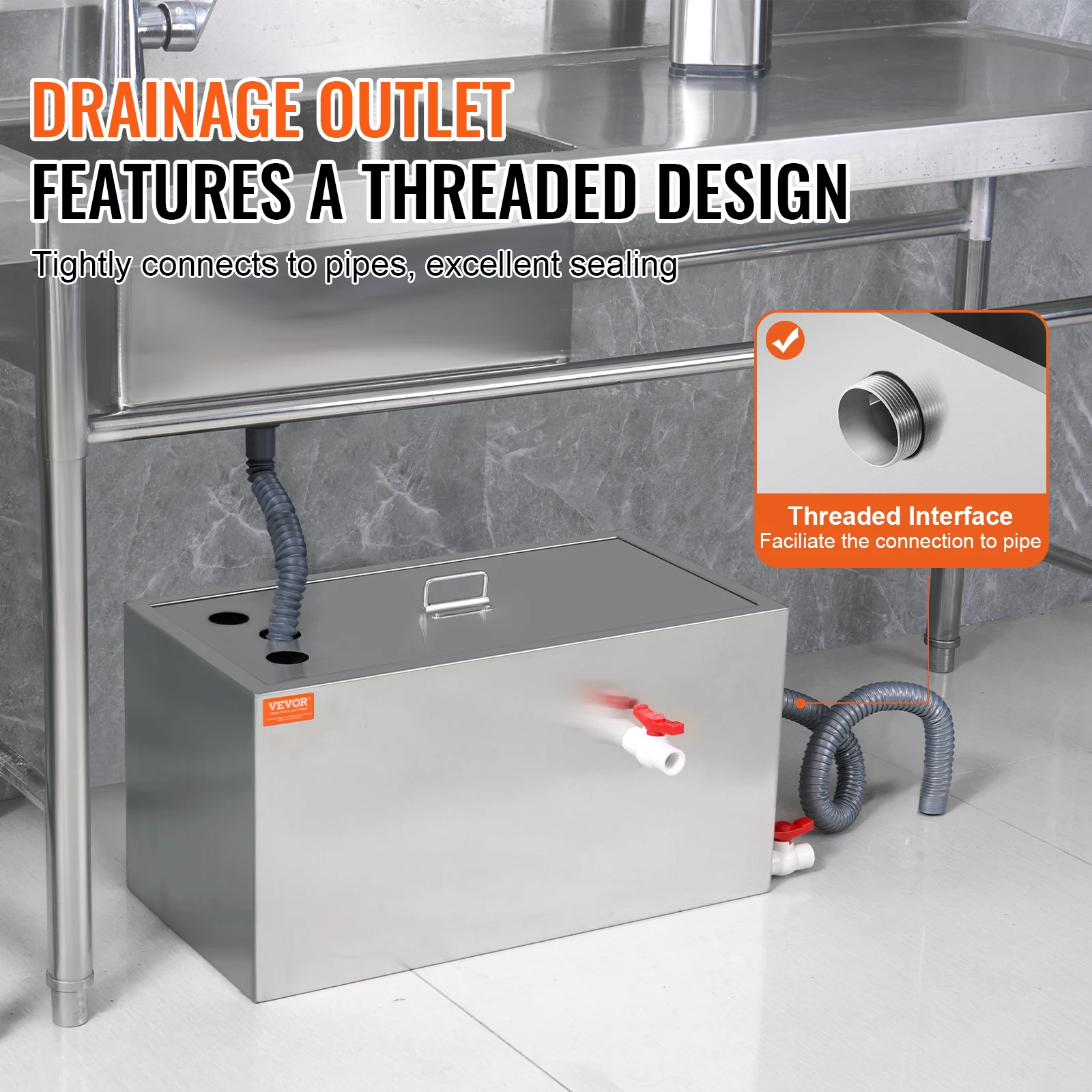 VEVOR Commercial Grease Trap Grease Interceptor Top Inlet Interceptor Under Sink Stainless Steel Grease Trap Waste Water Oil-wat 4
