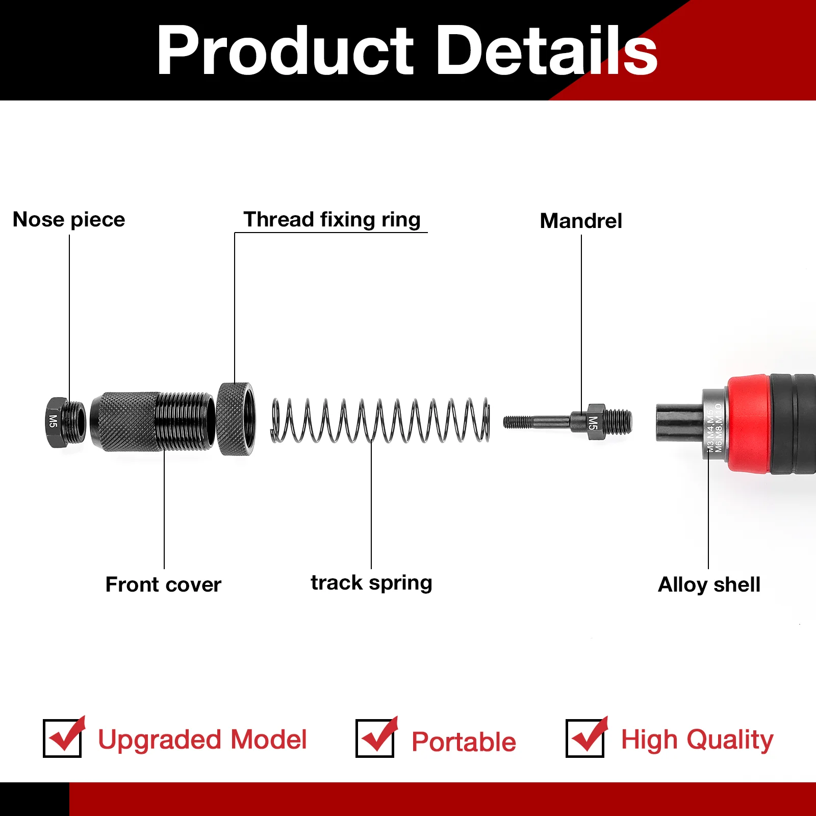 M3 M4 M5 M6 M8 M10 Home Rivet Nut Gun Converter Kit Removable DIY Nut Insert Riveting Tool Cordless Electric Riveting Tool rivet nut tool