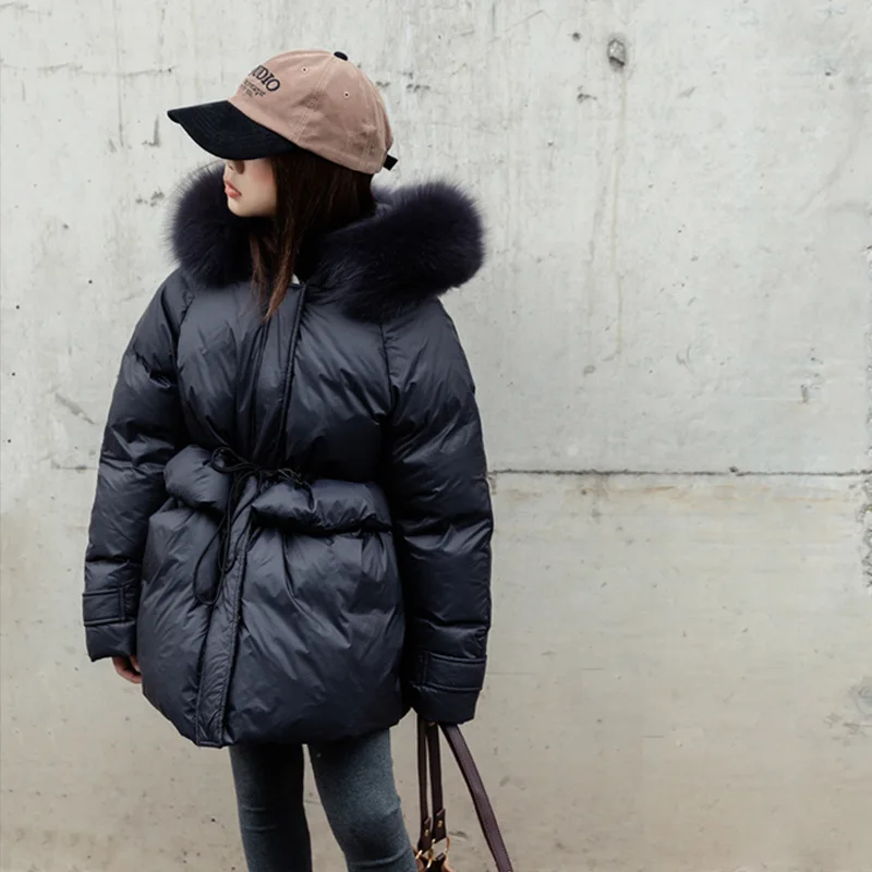 Winter New Girls Down Jacket Real Fox Fur Children Slim Coat Thicken Warm Kids Outfit Teenage Black Long Parkas XMP198
