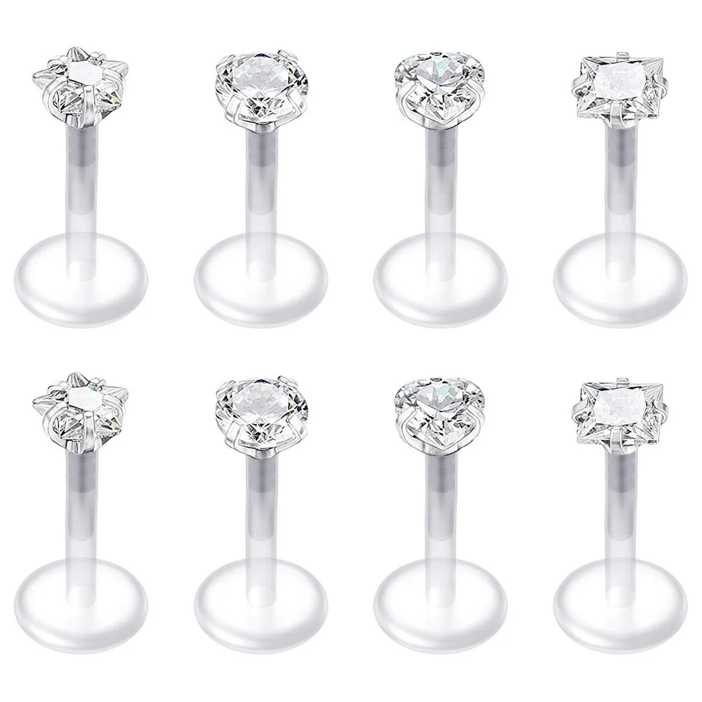 2pcs/8pcs 16G Clear Lip Rings Studs Plastic Labret Piercing Jewelry Push in Cartilage Earring Threadless Helix 6mm 8mm 10mm piercing jewelry,body piercing jewelry,body jewelry,ear piercing jewelry,body piercing earrings