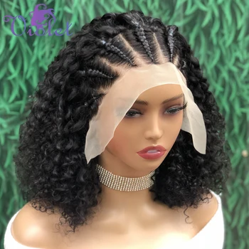 Parrucca Bob Ricci in Capelli Umani 13x4 con Frontale in Pizzo per Donne Nere, Parrucche Quickwig Intrecciate, Parrucche Pre-Intrecciate Fatte a Mano con Cornrow