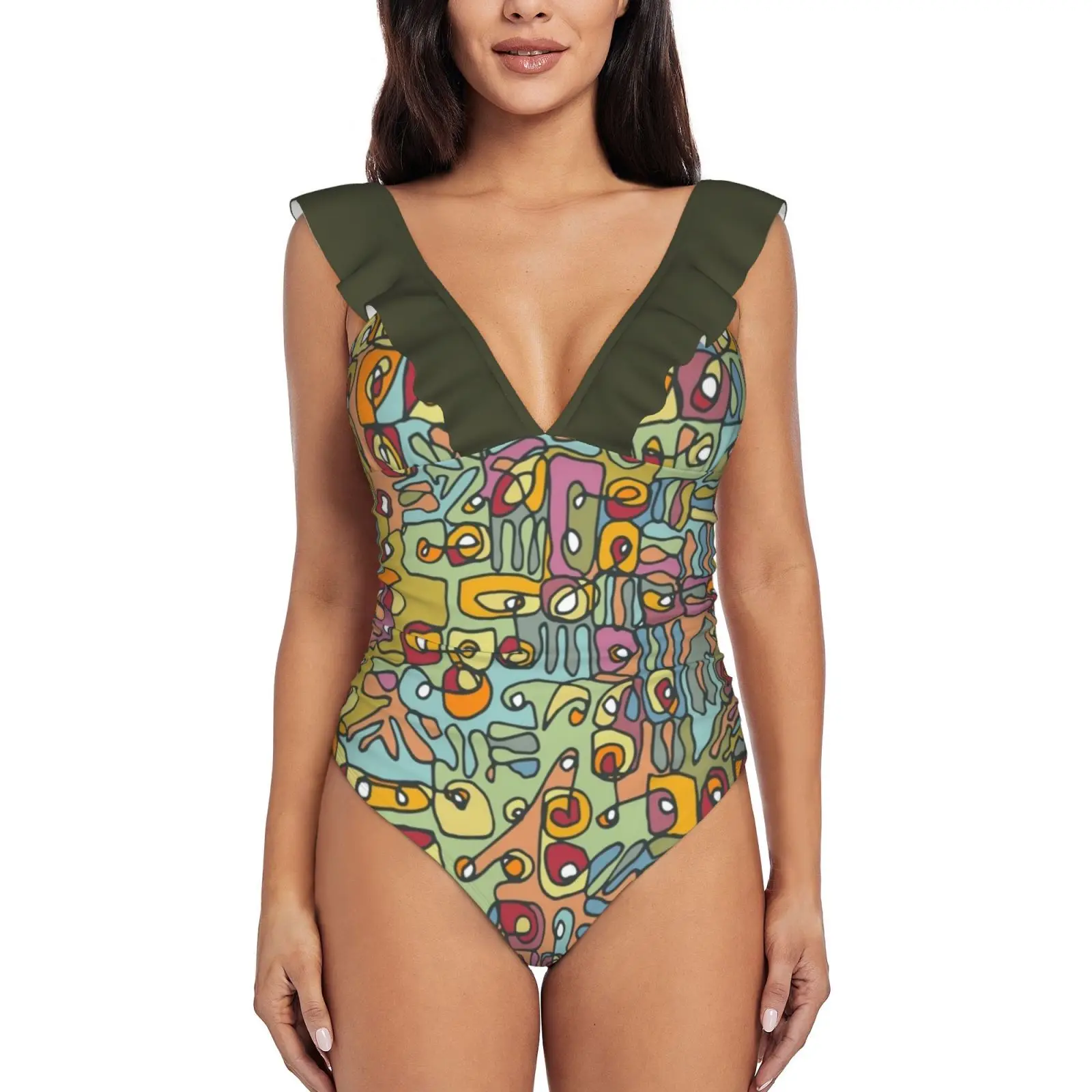 

Be Square. Be Colorful. Monokini New Ruffle One Piece Swimsuit Female Sexy Swimwear Women Print Bathing Suit Colorful Landrigan
