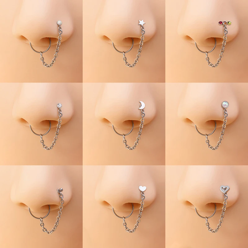 1Pc anello doppio naso con catena cerchio in acciaio inossidabile Piercing  al naso falso naso Clip perno narice per le donne decorazione gioielli per  il corpo| | - AliExpress