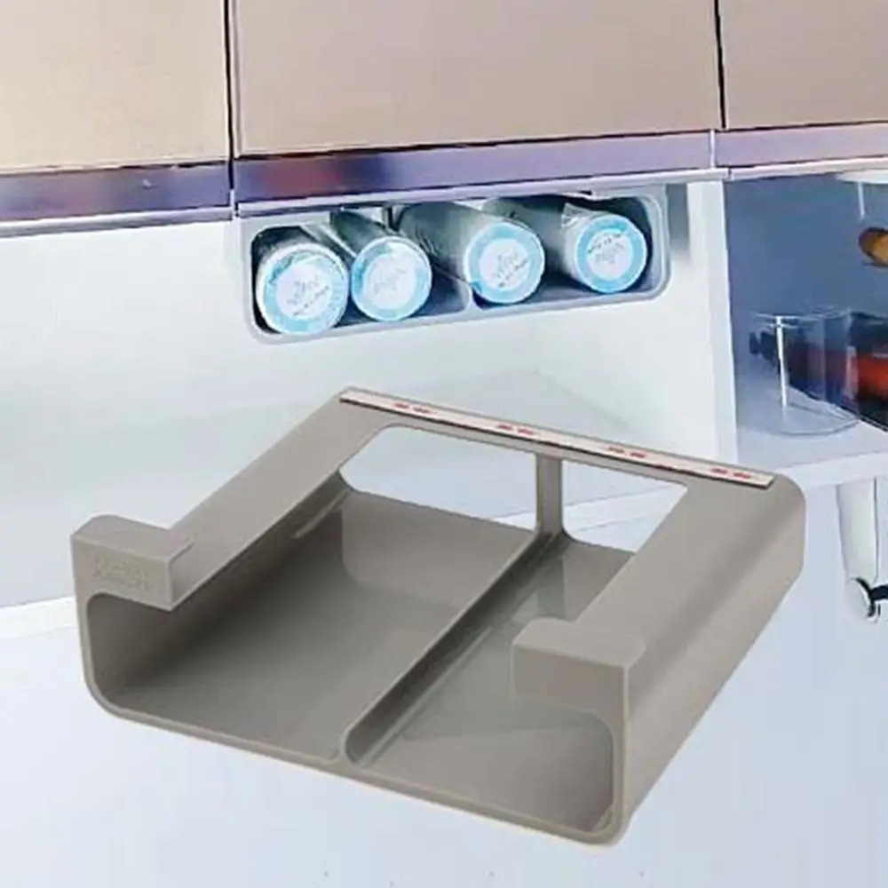 Plastic Cling Film Organizer Grey Wall Mounted Tinfoil Organizer No-Punch Space Saving Hanging Cabinet Storage Shelf for Home 5