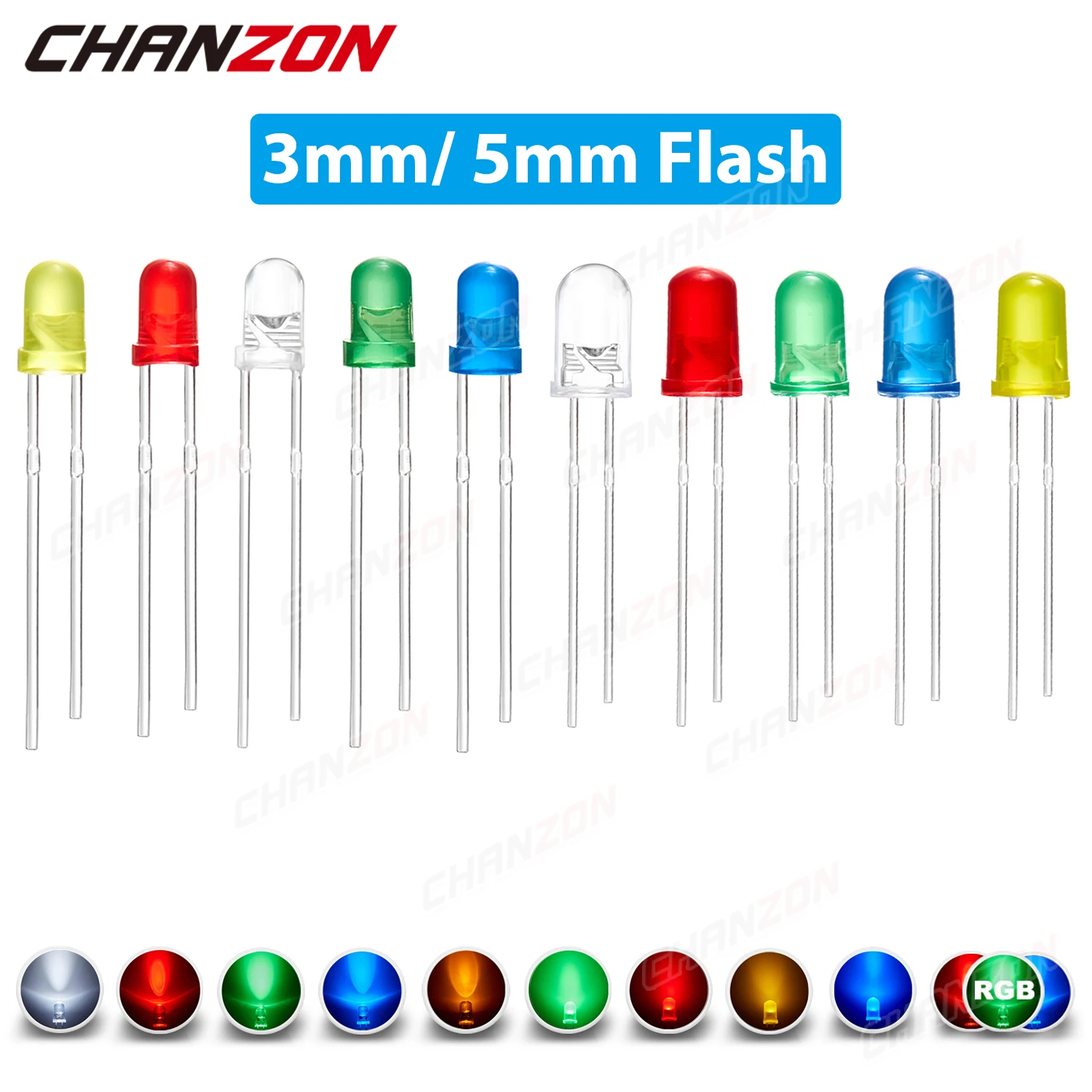 Produktbild von 100 Stück 3mm LEDs – Sortiert: Weiß, Gelb, Rot, Grün, Blau, Bunt – Für DIY & Elektronik-Basteleien