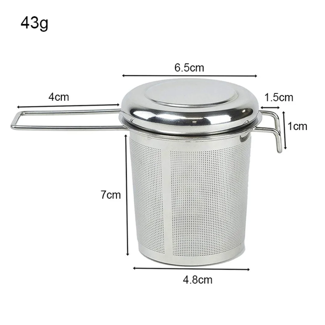 Stainless Steel Tea Filter with Extended Folding Handle Loose Tea Drainer with Lid Anti-Scald Multi-Purpose Strainer 1pc