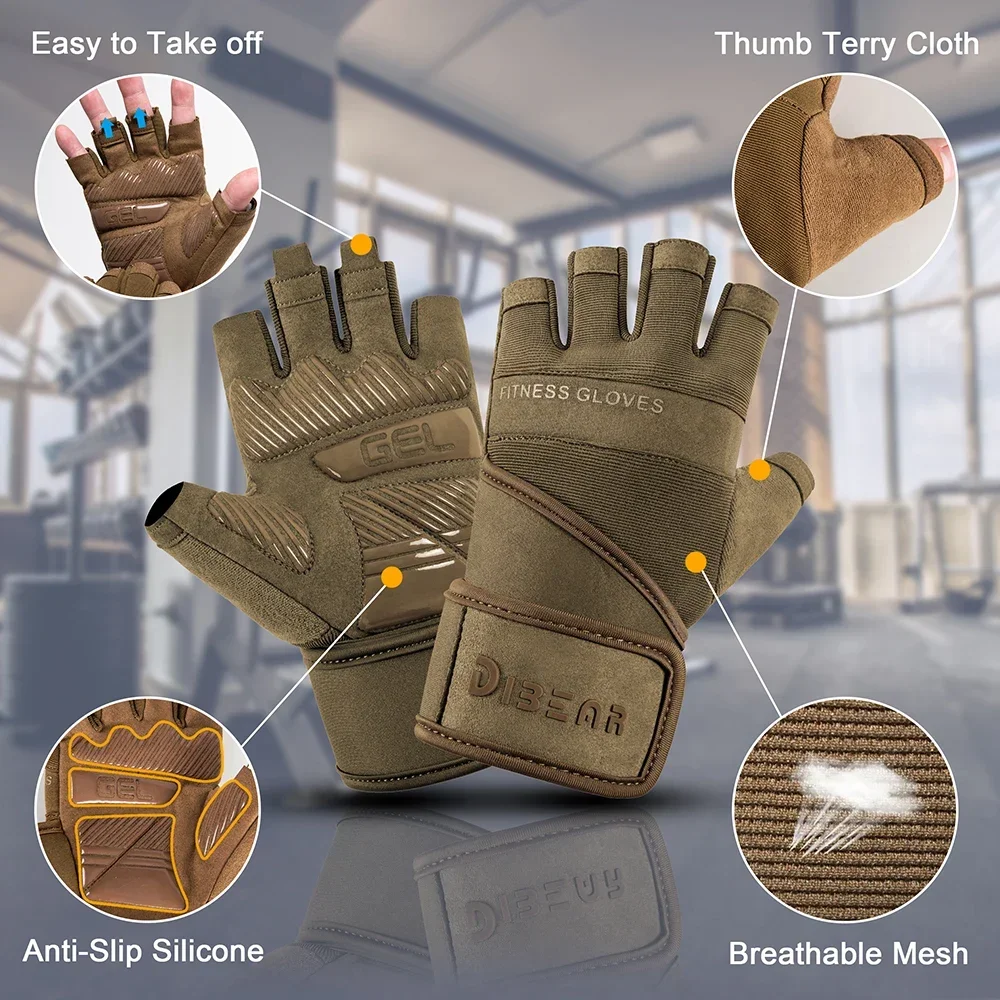 Description Picture 4 of itemNEW Half Finger Gym Gloves Weightlifting Dumbbell Training Anti-Slip Fitness Gloves with Wrist Support Workout Crossfit Exercise