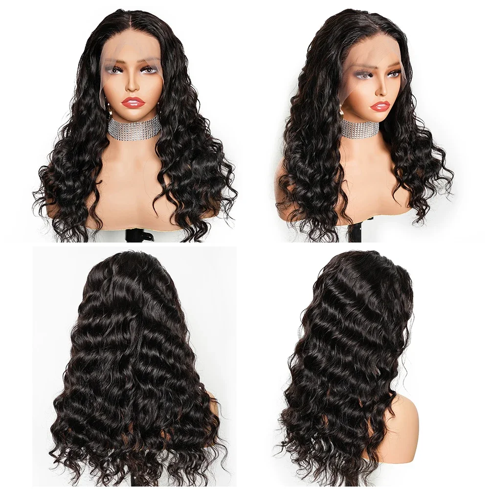 12-20 inch Loose Deep Wave Lace Front Human Hair Wigs Women 4x4 Pre-plucked Transparent Lace Closure Wig Natural Black BOBBI