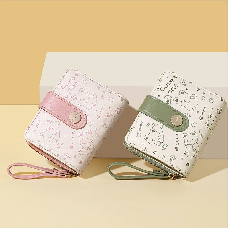 

Cute Cartoon Cat Girls Wallet Short Student Card Holder Money Bag Zipper Zero Wallets for Women кошелек женский Cartera 카드지갑