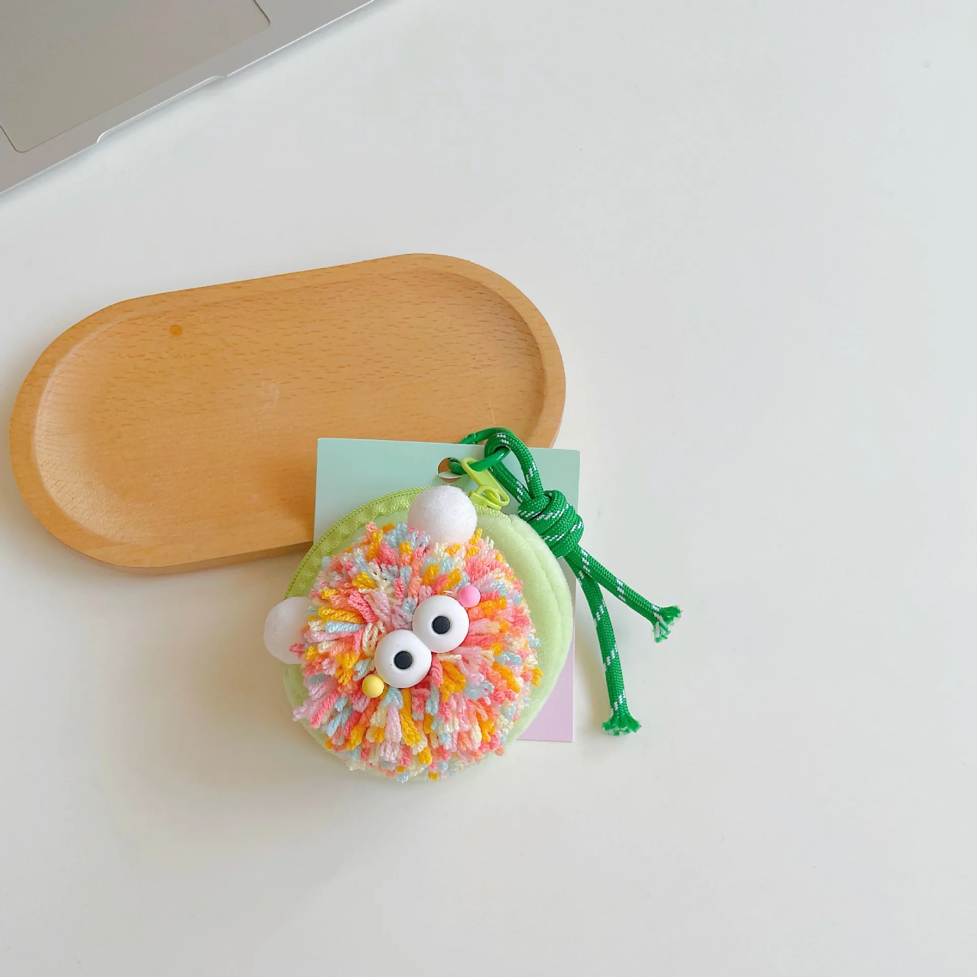 Creative Cute Woolen Ball Coin Purse Wallet Earphone Bag Colorful Woolen Key Storage Small Bag Hanging Decoration Pendant Gift