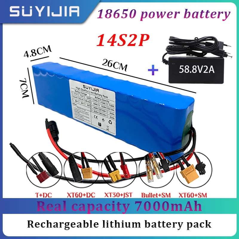 

New 14S2P 18650 Rechargeable Lithium Battery Pack 52V 7000mAh Suitable for Electric Bicycles and Scooters with 58.8v Charger