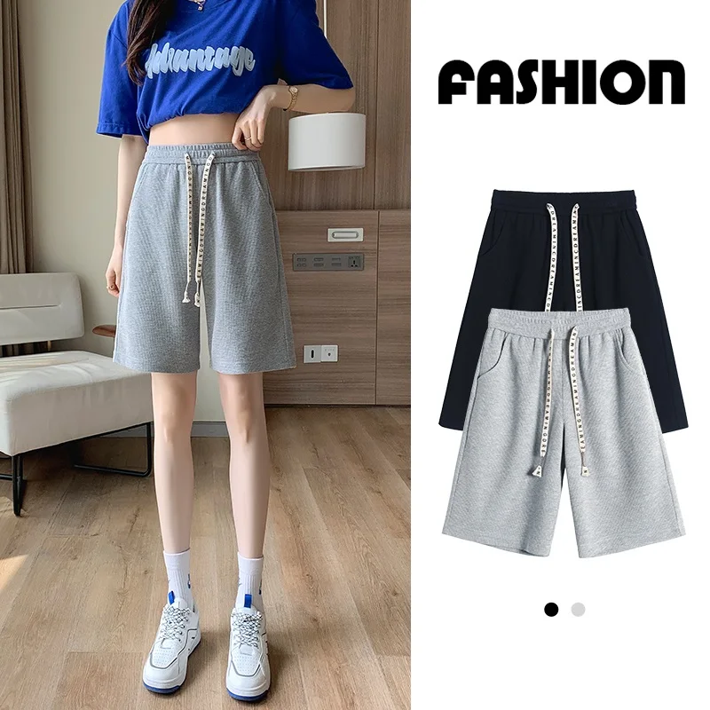 Women Shorts Traf High Waisted Loose Wide Leg Short Pants Women Clothing Booty Shorts Waffle Fabric Y2K Korean Fashion CICHENG