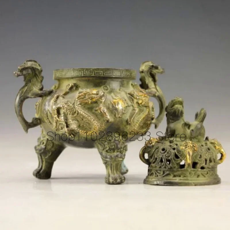 

Сборная Античная бронзовая статуя дракона льва, старые курильницы с подписью