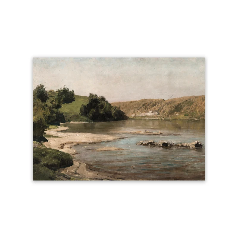 Rustic Country Landscape Oil Painting Canvas Art - Vintage Farmhouse Wall Decor
