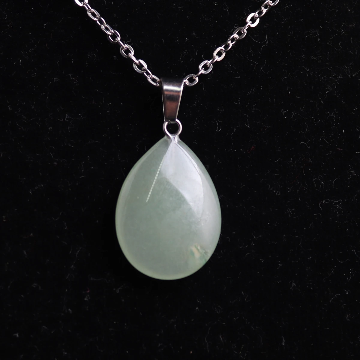 1PCS  Water Drop Natural Stone Pendant Necklace Crystal Aventurine Stainless Steel Chain Charm Healing Jewelry