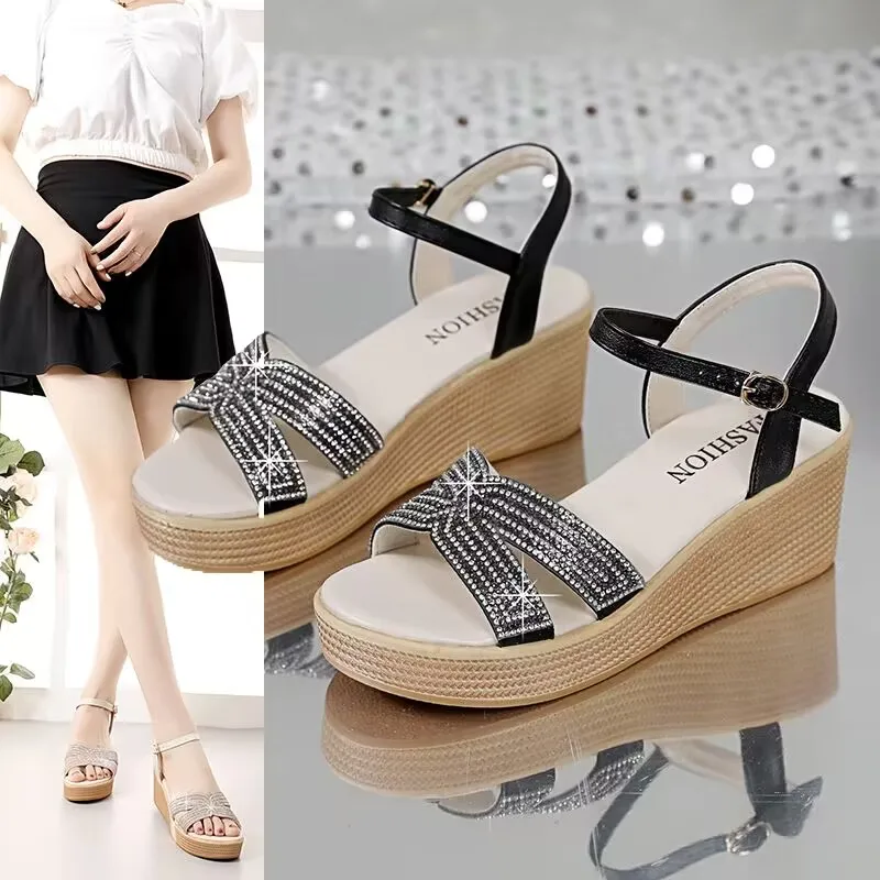 

Pu Leather Block High Heels Women Roma Sandals Open Toe Retro Buckle Ankle Strap Trend platform sandals zapatos fiesta mujer