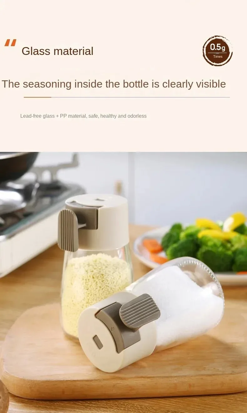 New Upgrate Precise Quantitative Push Type Air-Tight Glass Seasoning Condiment Bottle Each Press 0.5g Intake of Salt for Cooking
