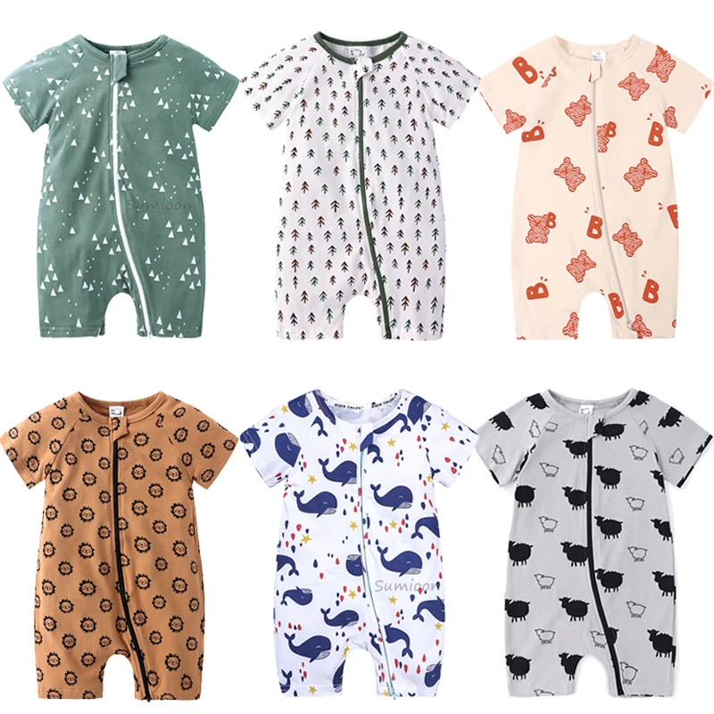 

Пижама-комбинезон для младенцев 0-24 месяцев, хлопковые ромперы для новорожденных, летний комбинезон с коротким рукавом, Мультяшные боди, детская одежда для мальчиков и девочек