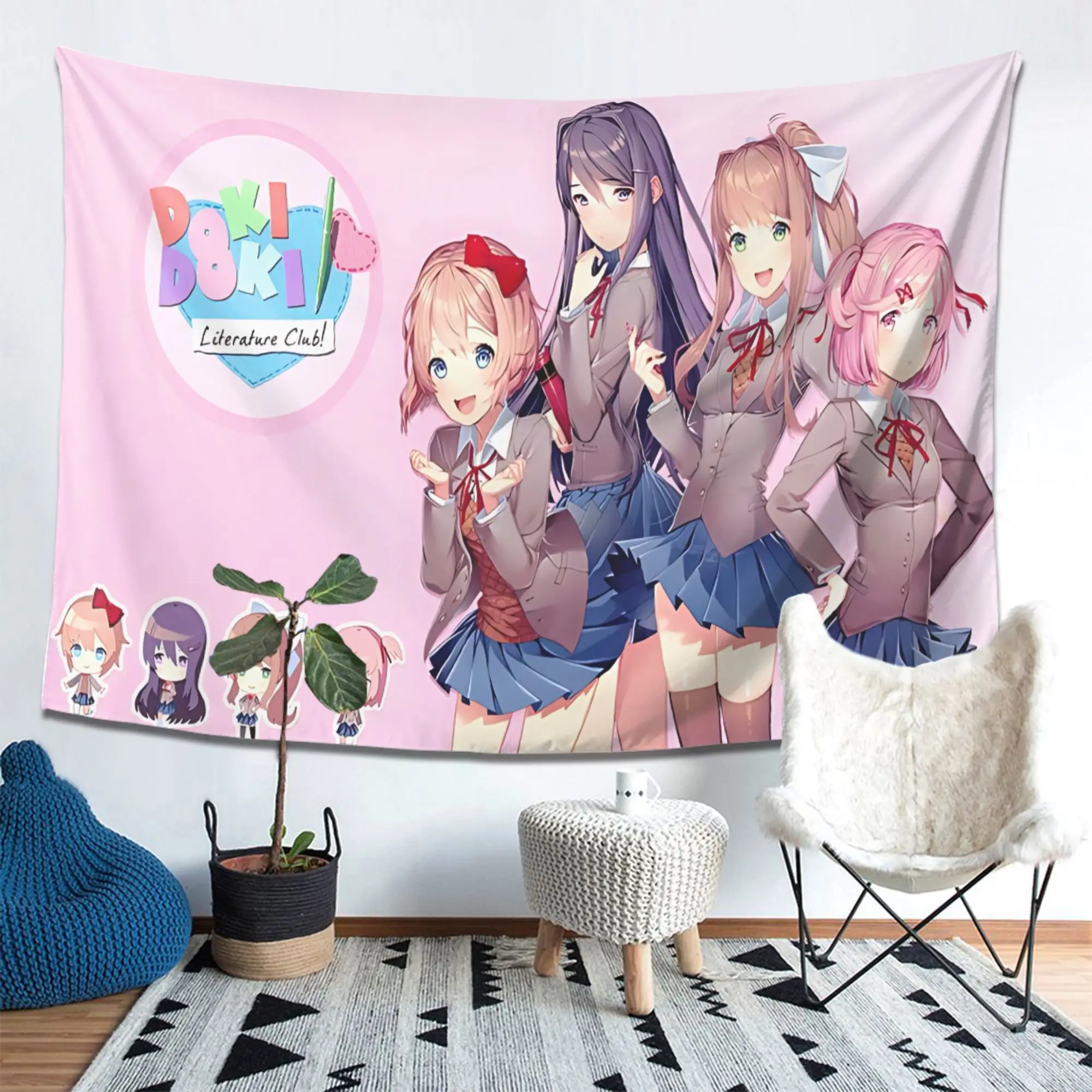 VIKAMA Heartbeat Literature Club Wandteppich für alle Mitarbeiter, Anime, Campus, niedliche Atmosphäre, Ins-Stil, Raumdekoration, Heimdekoration – Detail 4