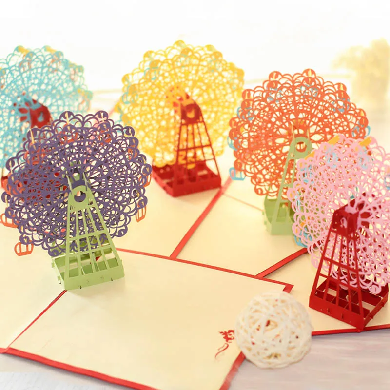 3D Pop Up Ferris Wheel New Year Thank You Greeting Cards