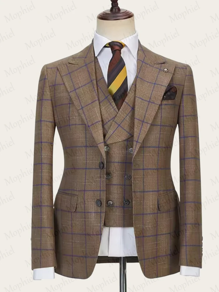 Costume homme 3 pièces à carreaux marron