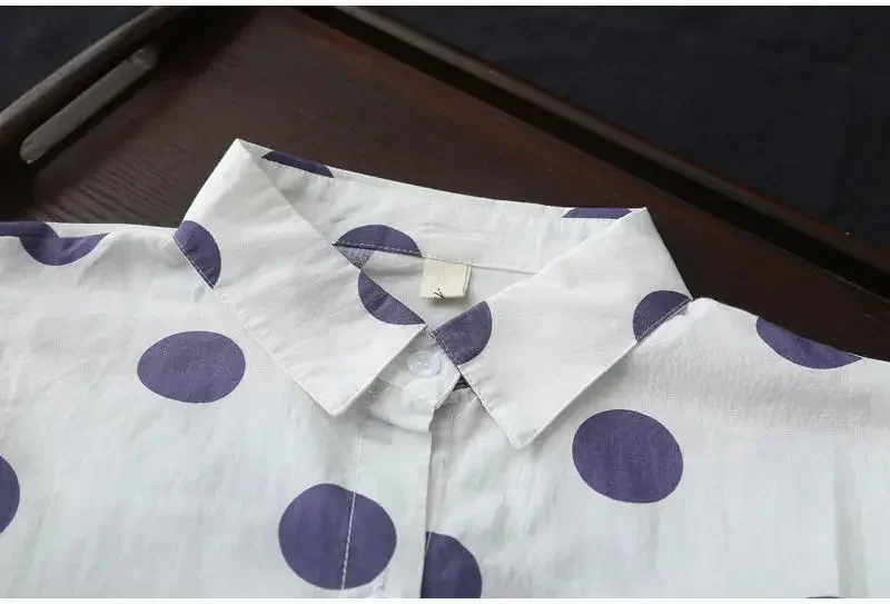 Plus Size Polka Dot Langarmhemd Klassisches Hemd mit Knopfleiste vorne Stilvolle, bequeme Freizeitkleidung für Damen im neuen Stil – Detail 7