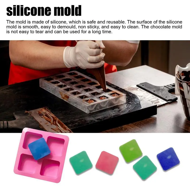 4 Cavity Chocolate Covered Cookies Molds, Square Silicone Mold For