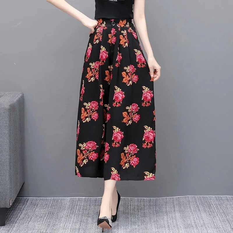 

Wide-leg pants women's high waist drape summer 2023 new flower pants summer thin cotton pants Long Palazzo Pants Trousers