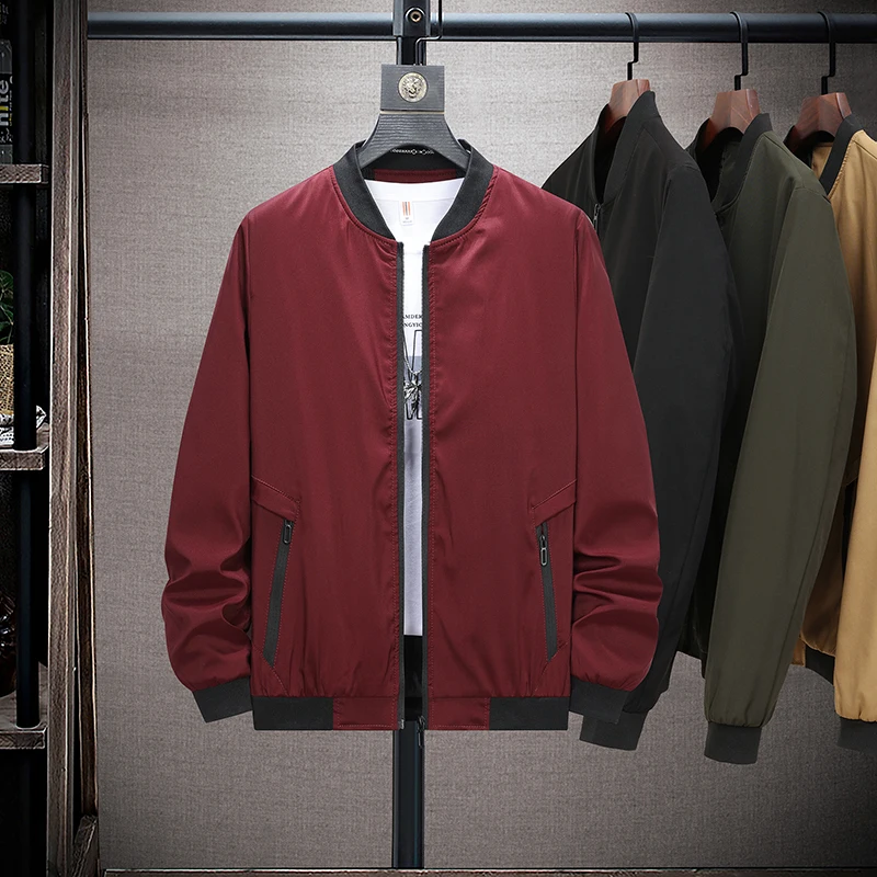 

Spring Autumn Men Fashion Bomber Jacket 2023 New Loose Plus Size 8XL Stand Collar Mens Windbreaker Solid Male Chaquetas Hombre