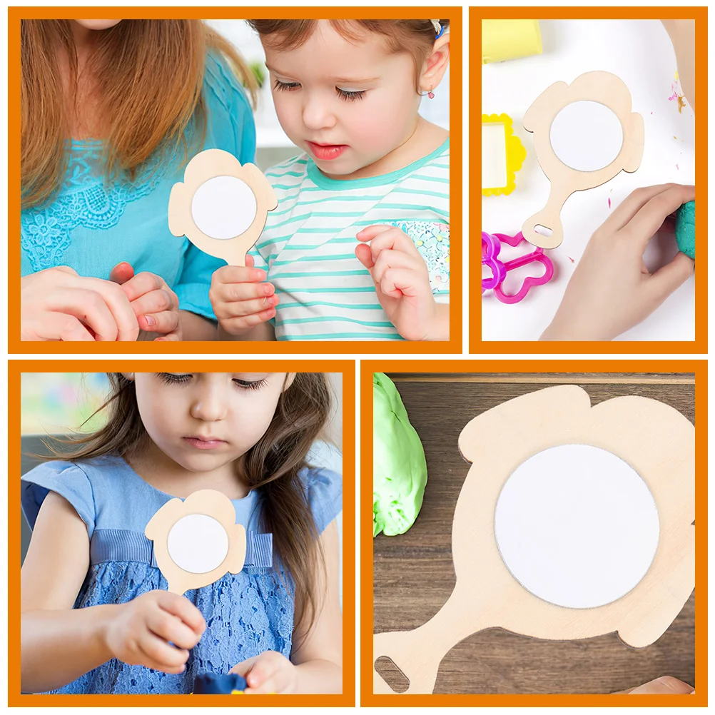 8PCS 돌고래 모양 나무 거울 DIY 공예 키트 어린이 휴대용 미니 거울 Paintable 장난감 거울 크리 에이 티브 프로젝트