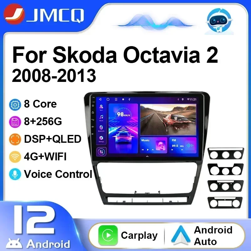 Jmcq Autoradio für Volkswagen Skoda Octavia 2 A5 2007-2014 Multimedia Video Player Navigation Carplay 2din 4g Android 12 10