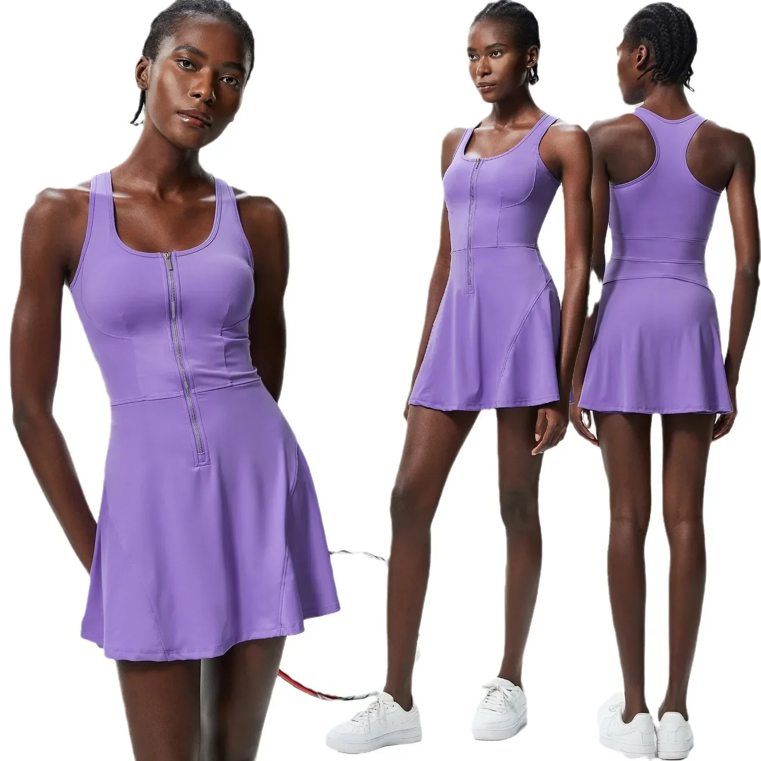 Zipper sports tennis skirt Women's light resistant fitness running skirt quick dry badminton Golf jump sports dress