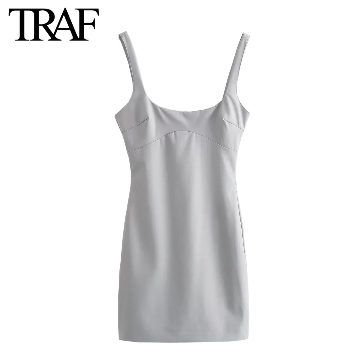 TRAF 여성용 섹시한 핫 슬림 백 지퍼 민소매 백리스 슬링, O-넥 미니 원피스, 세련된 여성 이브닝 mujer, 여름 패션