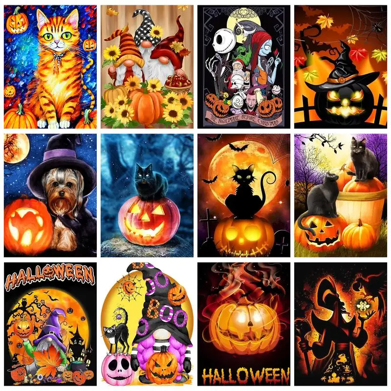 

RUOPOTY 5D DIY Diamond Painting Pumpkin Cat Full Round/Square Embroidery Halloween Mosaic Creative Hobbies Decoration For Home