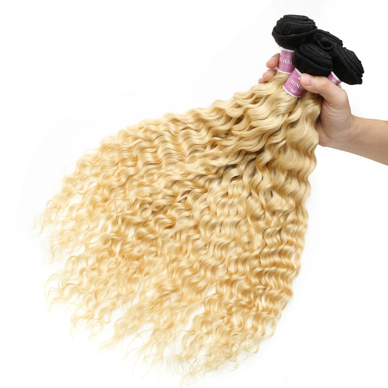 1B 613 Ombre Honey Blonde Color Deep Wave 28 30 Inch 1 3 4 Bundle Deal Remy Brazilian Hair Weave Curly Human Hair Extension