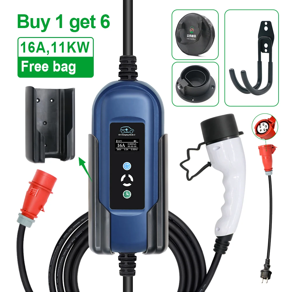 11kw 3p Type2 Portable Ev Charger Switchable 8 10 13 16a Cee