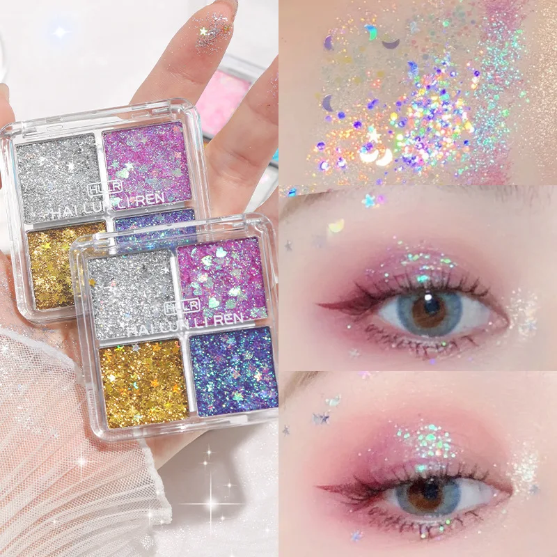 4-Color Shimmer Eyeshadow Glitter Body Face Art Loose Sequins Diamond Jewels Rhinestones Makeup Pallet Waterproof Party Festival 5