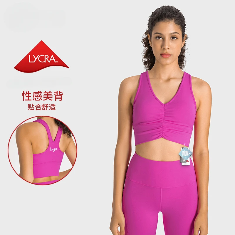 

Yoga Bra Sports Lycra Anti-bacterial Pleated Design High Strength Shock-proof Tops Breast Collection Sports Underwear Women