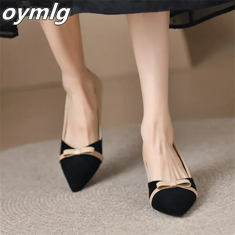 Elegant temperament color matching bow knot women's shoes New spring 2024 thin medium heel pointed single shoes for women