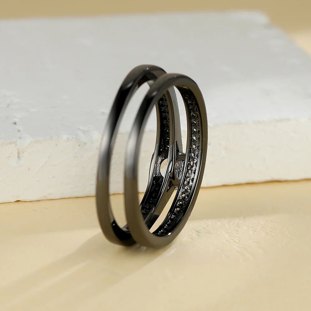 Luxury Black Gold Zircon Bridal Ring Set