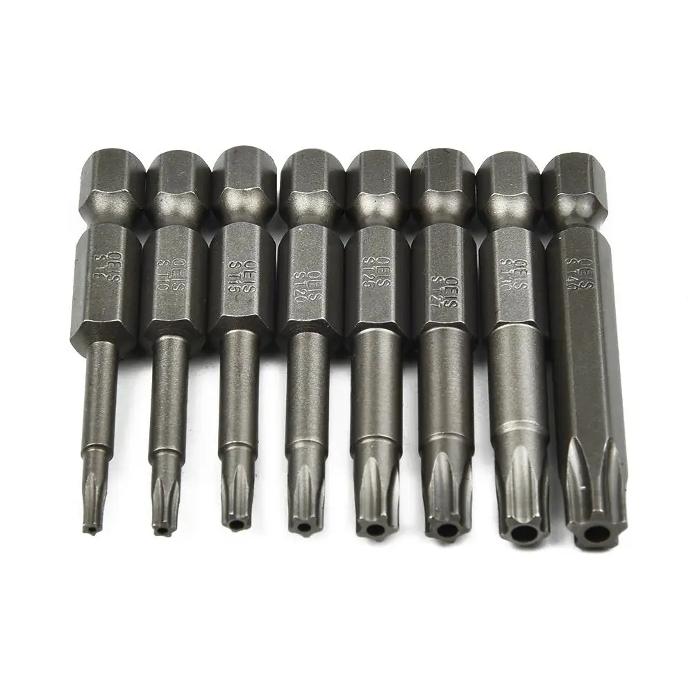 5PCS 50mm Torx 스크루 드라이버 비트 다섯 포인트 자기 Torx 스크루 드라이버 비트 1/4 인치 육각 나사 드라이버 스타 비트 세트 T8-T40