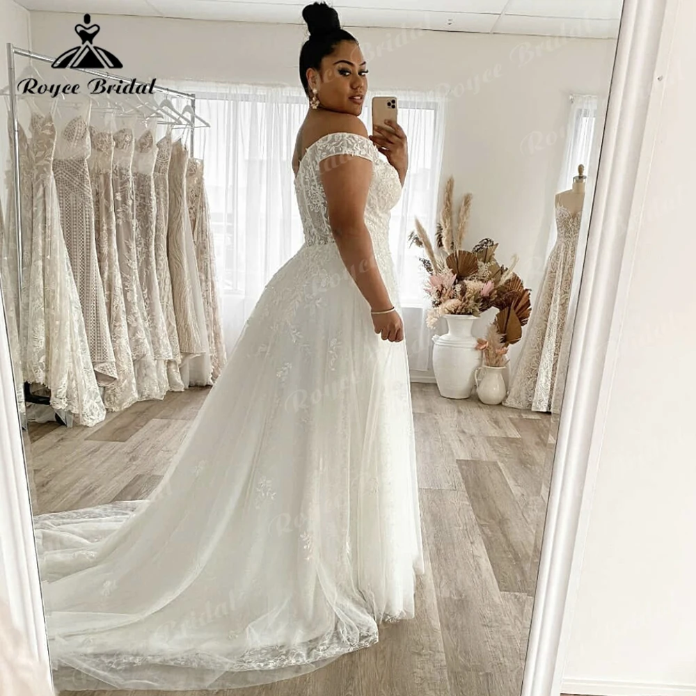 Boho 2023 Plus Size A Line Off Shoulder Lace Applique Wedding Dress Tulle  Backless Robe De Mariée Bridal Gown Custom Vestidos