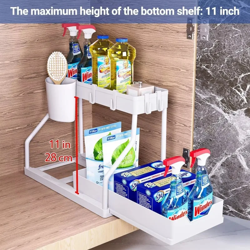 Pullable Double-Layer Storage Rack Kitchen Sink Organizer Countertop Spice Seasoning Storage Disassemblable