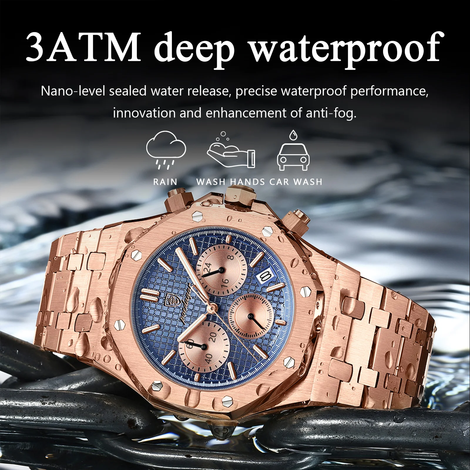 POEDAGAR Classic Men's Watches Trend Fashion Original Quartz Watch for Man Waterproof Fine Steel Chronograph Wristwatch Date 3