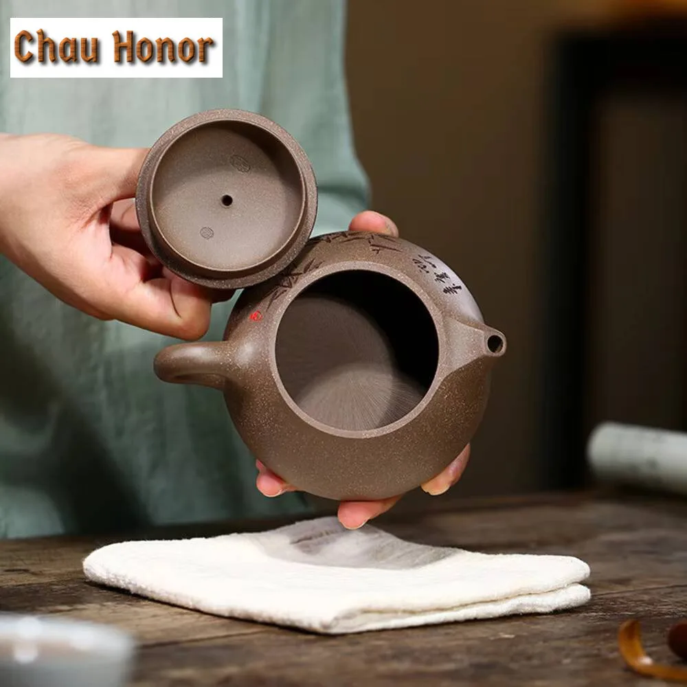 220ml Yixing Purple Clay Teapot Master Handmade Carve Bamboo Tea Pot Raw Ore Graphite Section Mud Kettle Chinese Zisha Tea Set