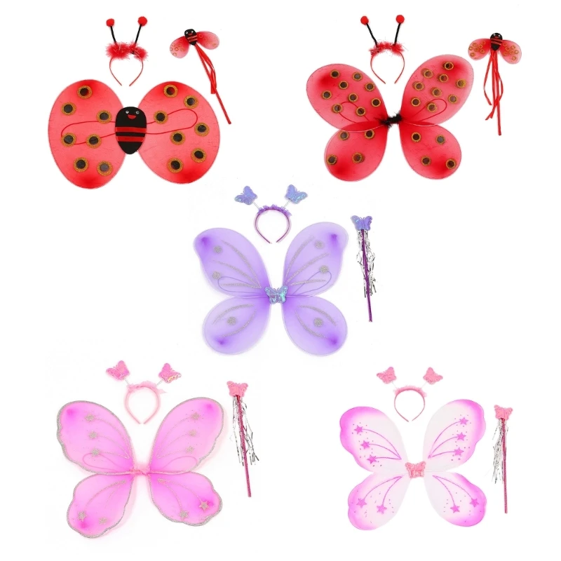Fairy-Wings Wings Magic Wand Headband Angel Wings Costume Dress Up Kindergarten Role Play-Props Girls