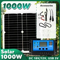 1000W panneau solaire 12V cellule solaire 10A-100A contrôleur Kit de plaque solaire pour téléphone RV voiture caravane maison Camping batterie extérieure 1